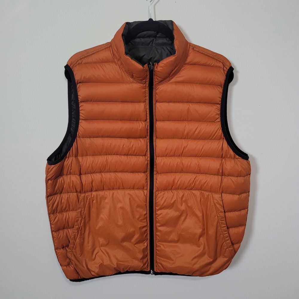 Hawke & Co Size L Puffer Vest Mens Reversible Down Quilted Orange Olive HEN931